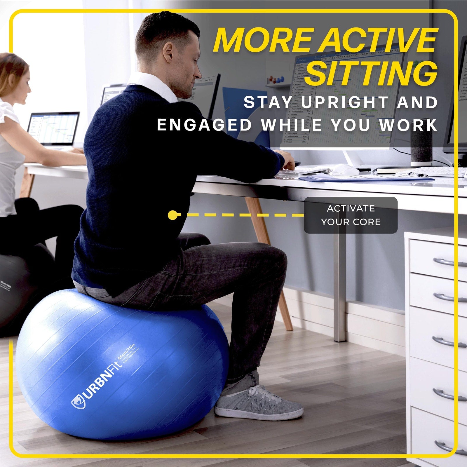 URBNFit 65cm Exercise Ball for Stability & Yoga, Blue