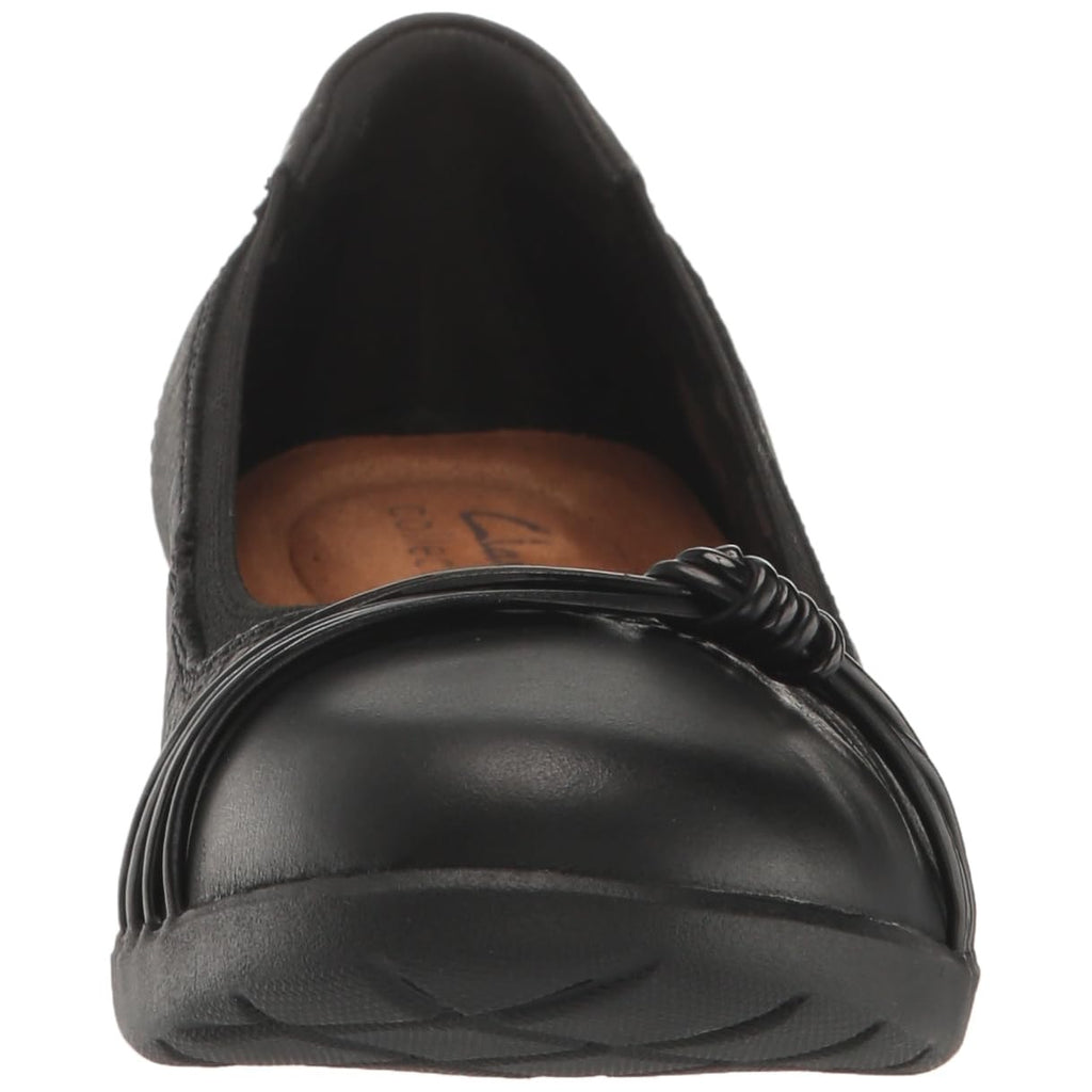 Clarks Women Meadow Rae Ballet Flat Black Leather Size 7.5