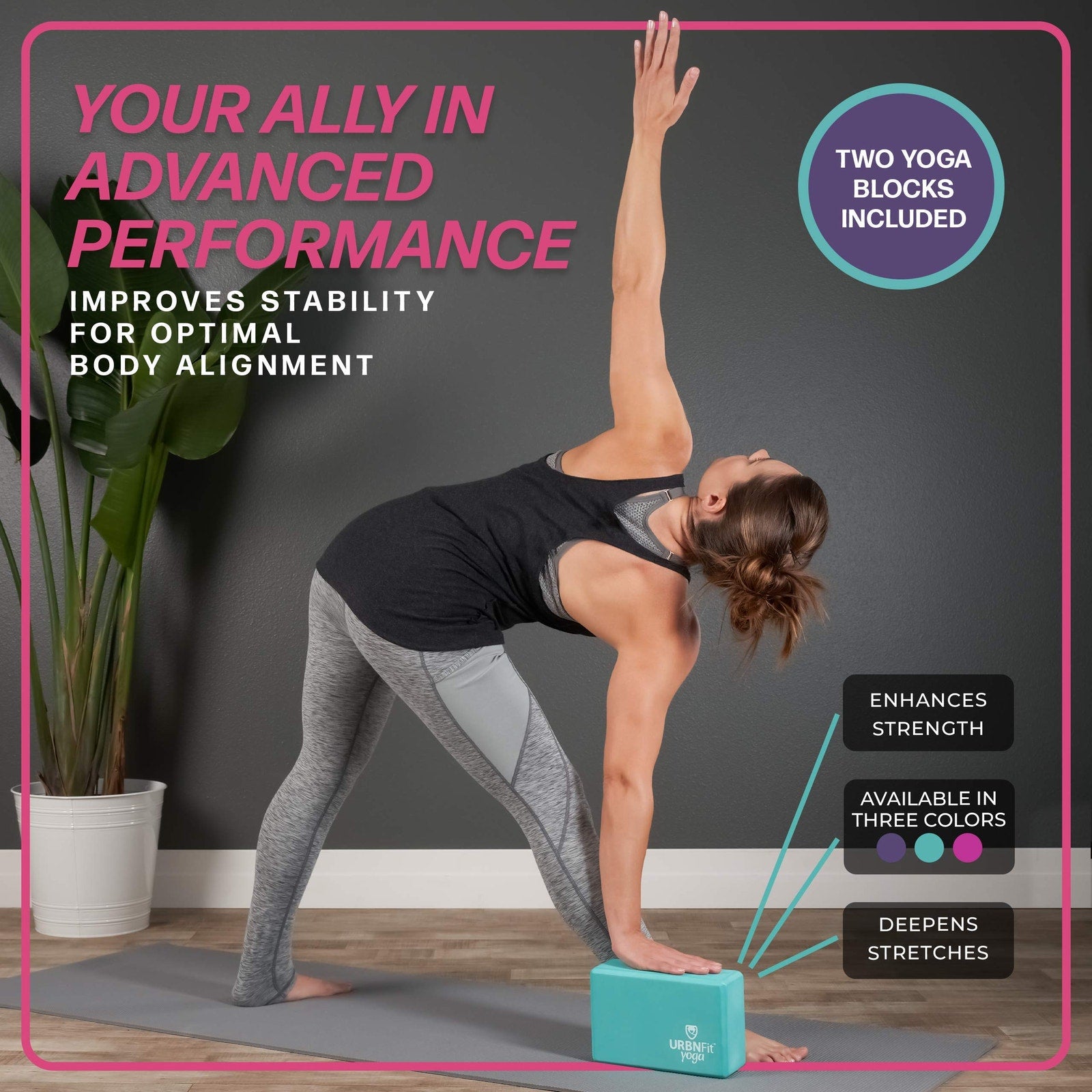 URBNFit Yoga Blocks 2 Pack with Strap High Density Foam