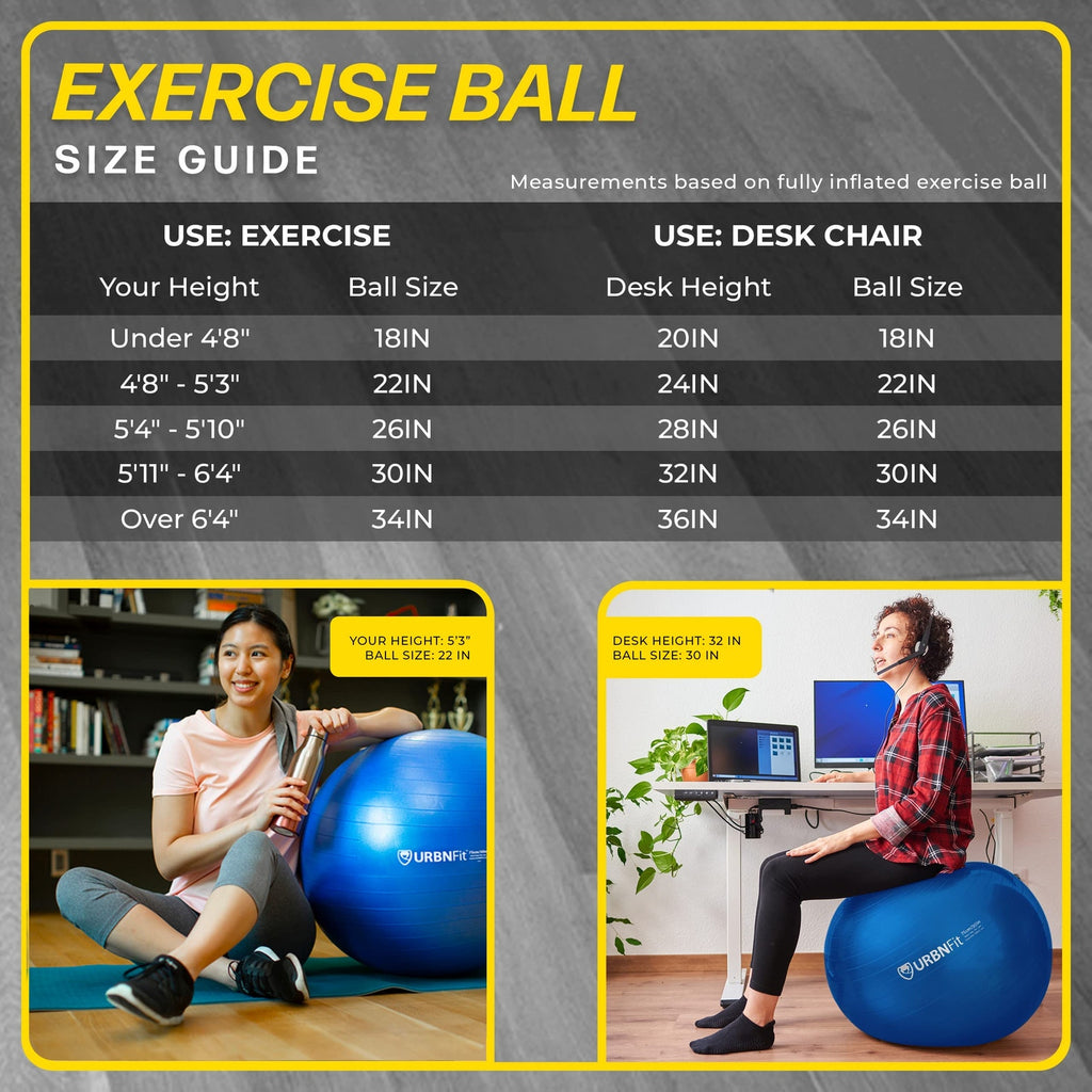 URBNFit 65cm Exercise Ball for Stability & Yoga, Blue