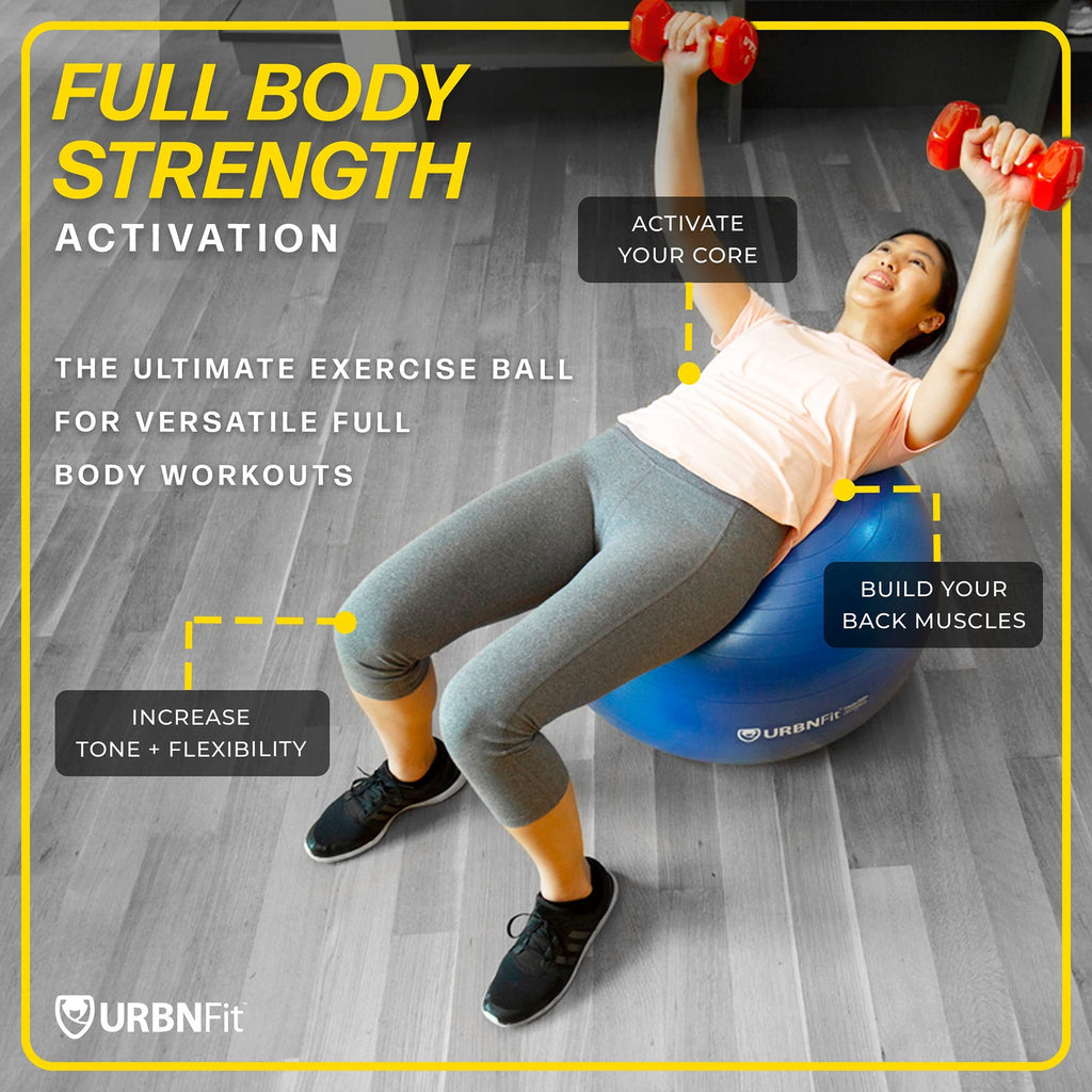 URBNFit 65cm Exercise Ball for Stability & Yoga, Blue