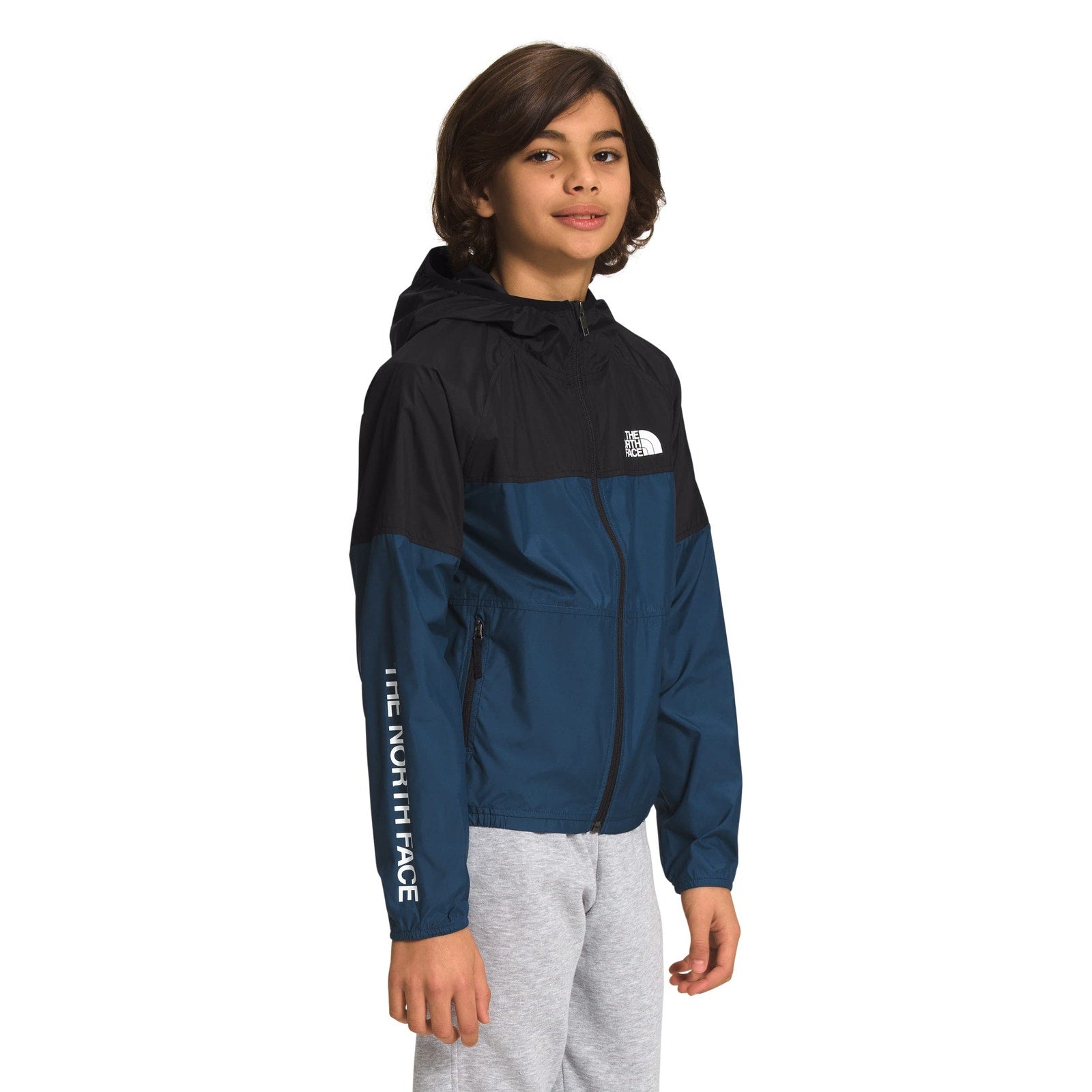 The North Face Kids Never Stop Hooded Wind Jacket Shady Blue Size M