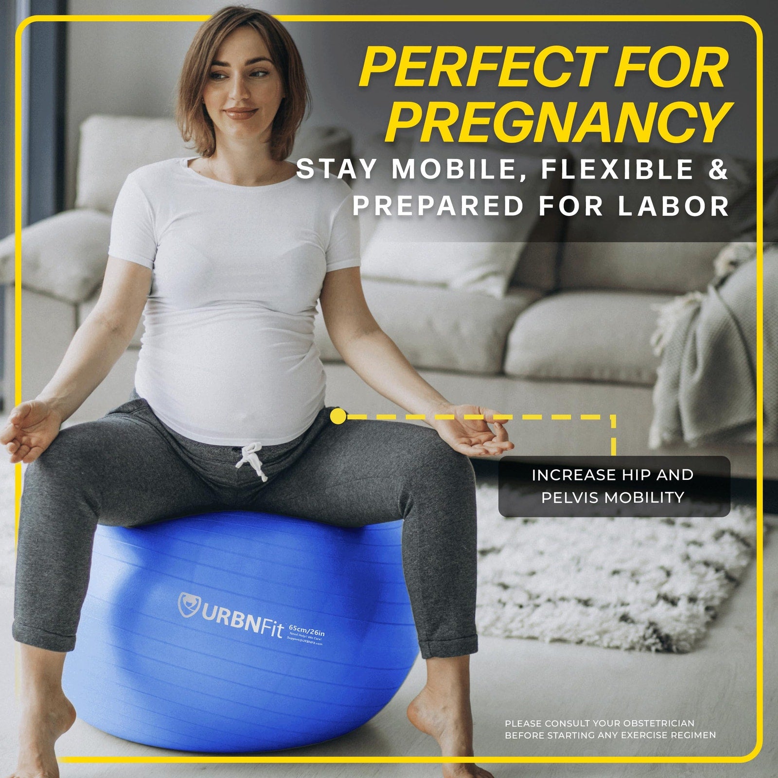 URBNFit 65cm Exercise Ball for Stability & Yoga, Blue
