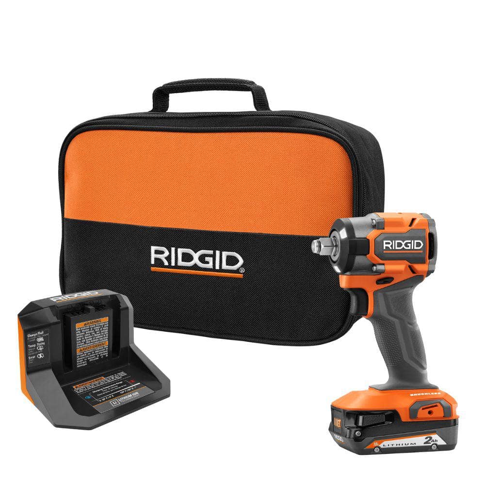 RIDGID 18V SubCompact Brushless Cordless 1/2" Impact Wrench Kit with 2.0 Ah