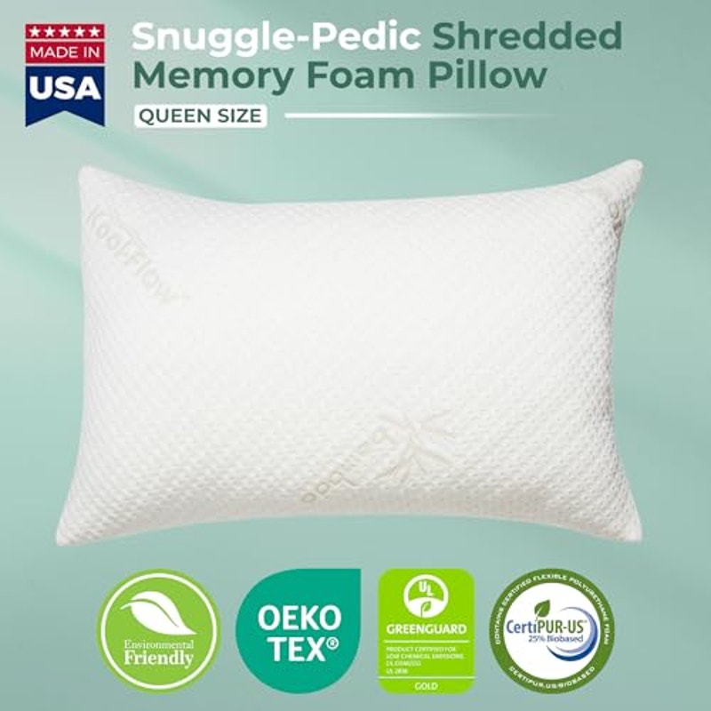 Snuggle-Pedic Memory Foam Pillow Size Queen, Side/Stomach/Back Sleepers White