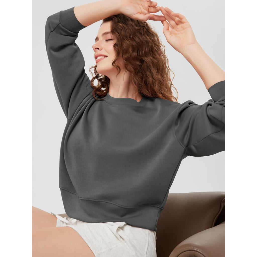ODODOS Women Soft Long Sleeve Cropped Sweatshirt Charcoal Small