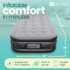 EZ INFLATE Twin Air Mattress with Built-In Pump Flocked Top