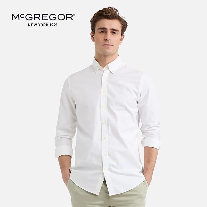 MCGREGOR Men Oxford Shirt Stretch Button Down Regular Fit White Size XL