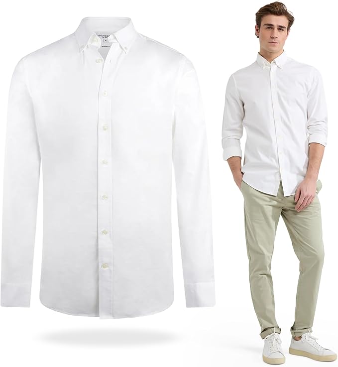 MCGREGOR Men Oxford Shirt Stretch Button Down Regular Fit White Size XL