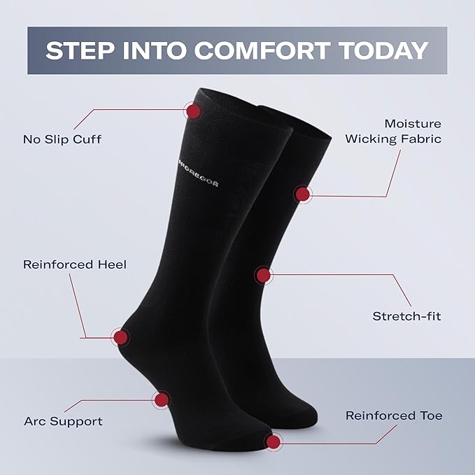 MCGREGOR Men Crew Socks 6 Pack Cotton Cushioned Black