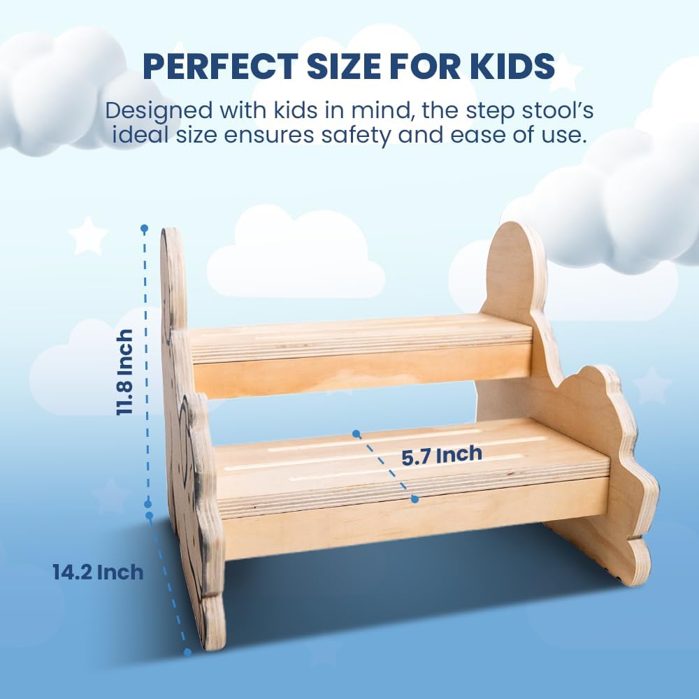 Motherly Haven Toddler Step Stool 2 Step Non Slip Wooden