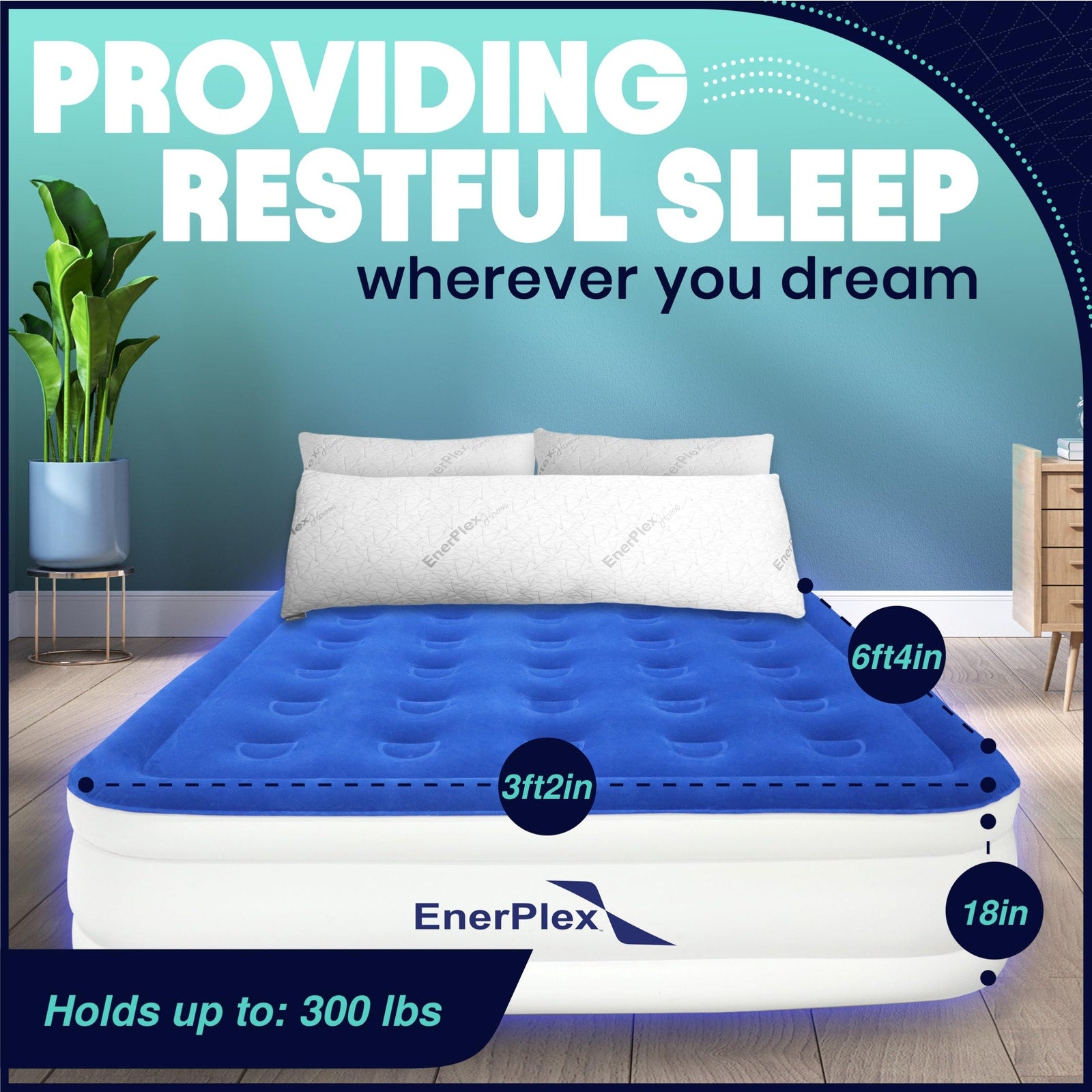 EnerPlex Twin 18" Air Mattress with Built-In Pump, Double Height Blue