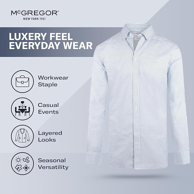 MCGREGOR Men Oxford Shirt Stretch Button Down Regular Fit Light Blue Size L