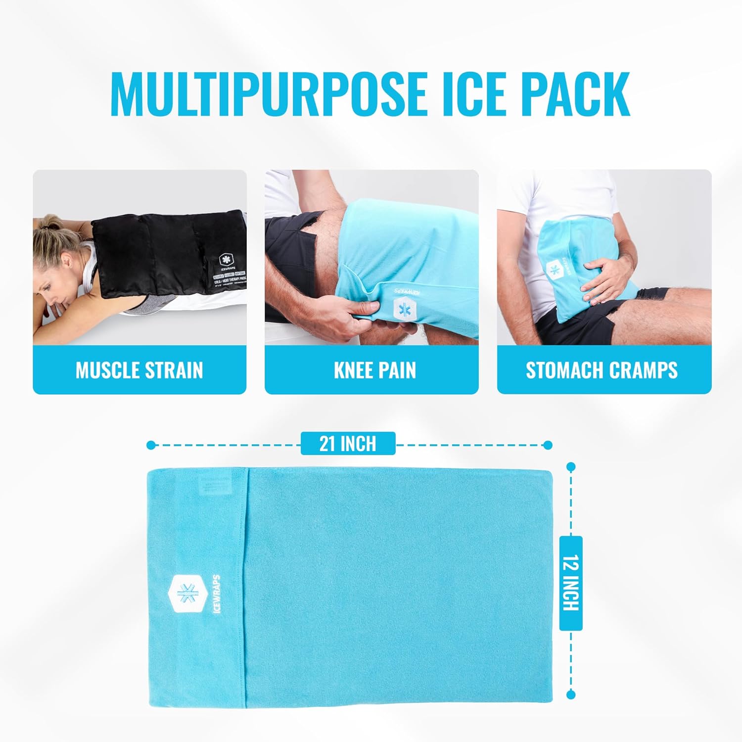 ICEWRAPS 12"x21" Clay Ice Pack with Fabric Cover – Reusable Cold Therapy