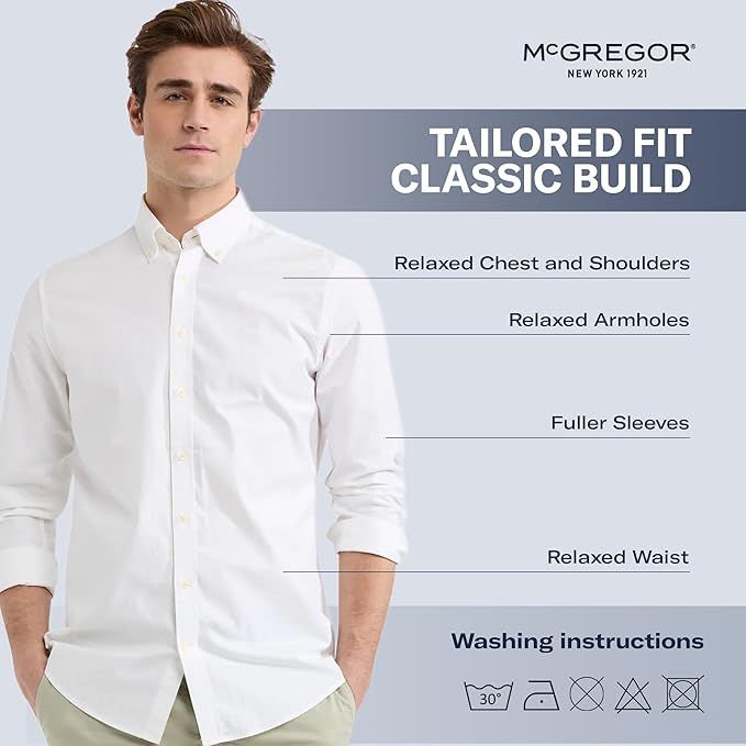 MCGREGOR Men Oxford Shirt Stretch Button Down Regular Fit White Size XL
