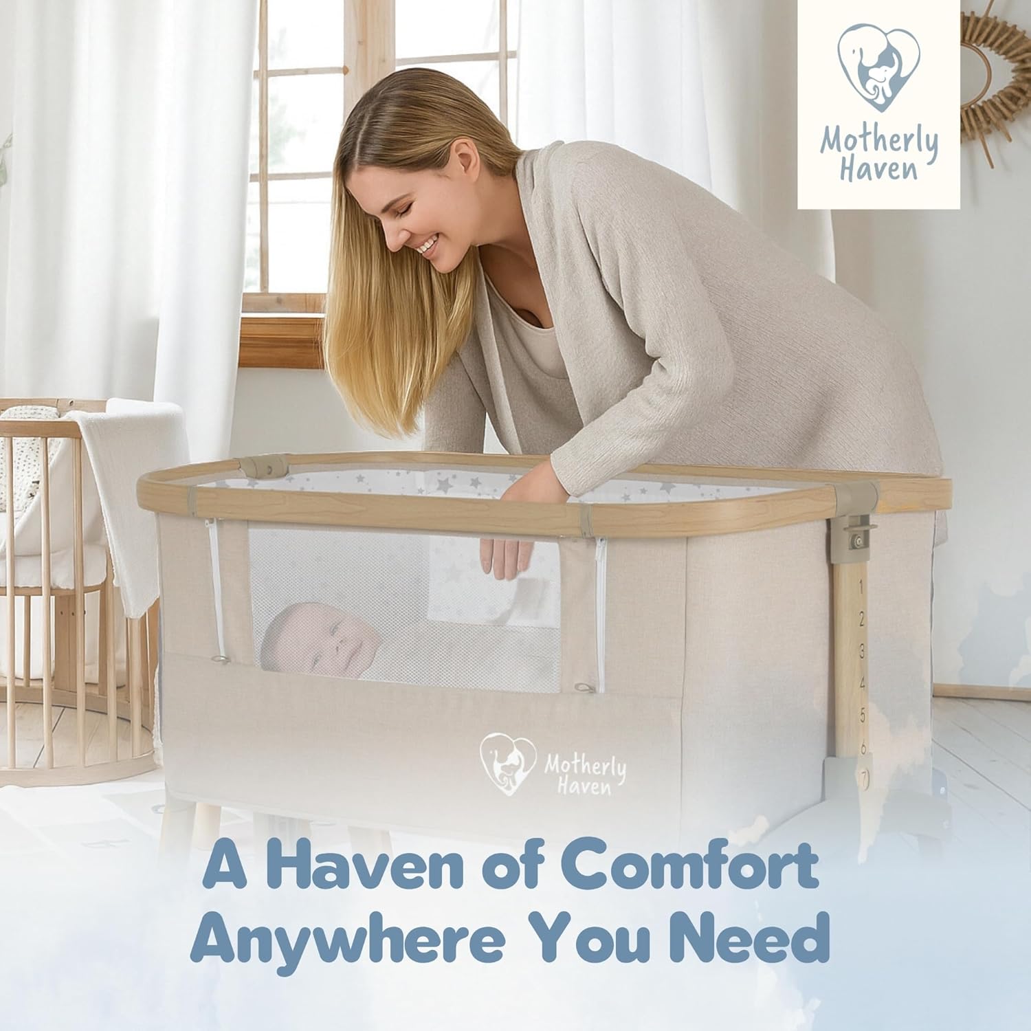 Motherly Haven Baby Bassinet Bedside Sleeper Adjustable 7 Height