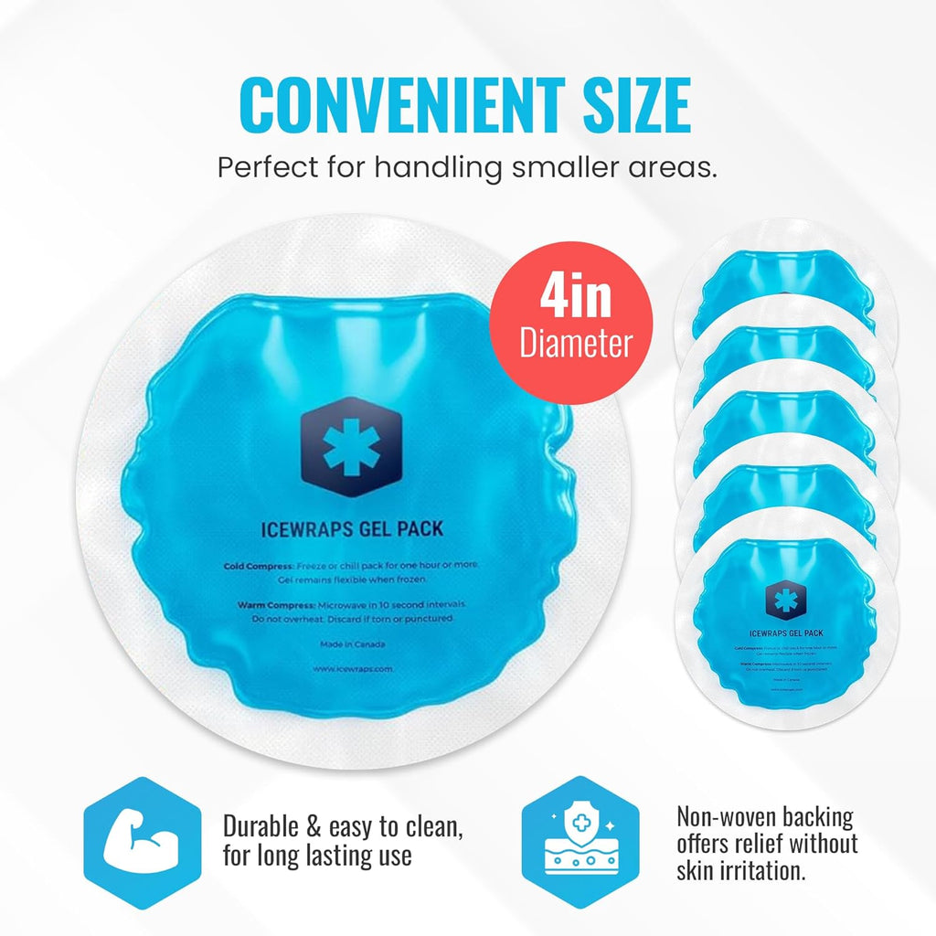 ICEWRAPS 4" Round Gel Ice Packs – Reusable Hot & Cold Therapy,  5 Pack, Blue