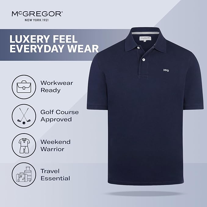 MCGREGOR Men Polo Shirt Cotton Regular Fit Short Sleeve Navy Size L