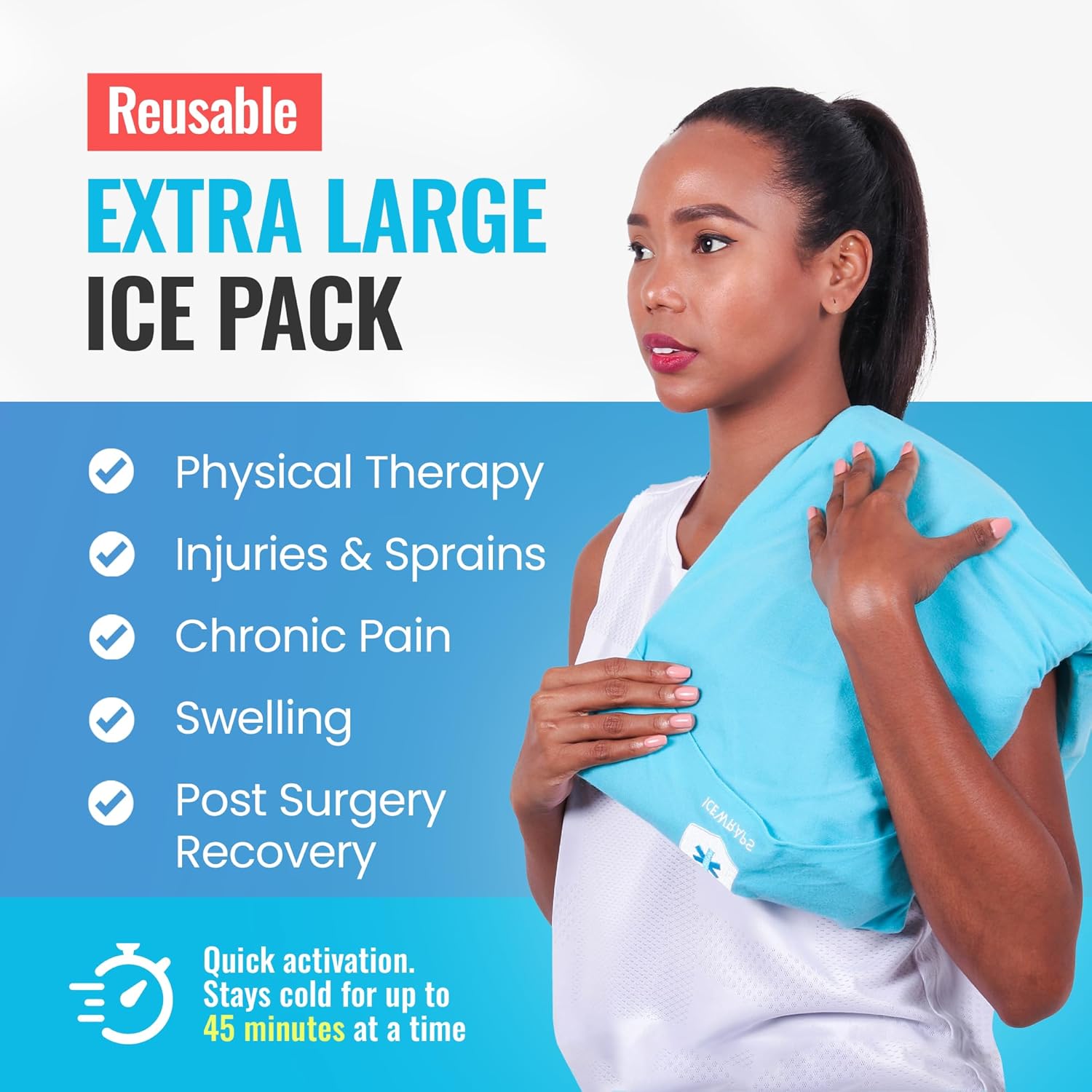 ICEWRAPS 12"x21" Clay Ice Pack with Fabric Cover – Reusable Cold Therapy