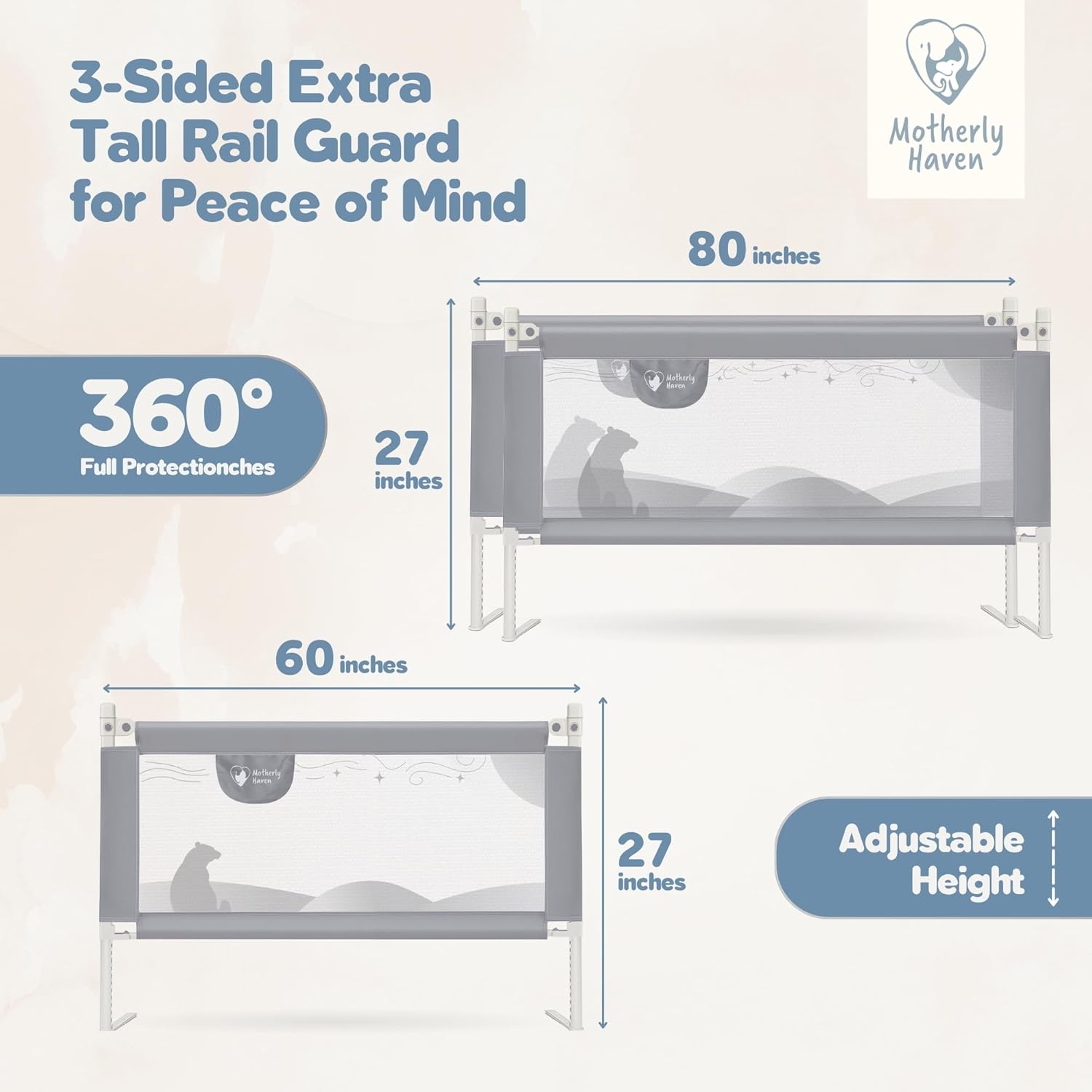 Motherly Haven Bed Rail for Toddlers Queen Size Adjustable