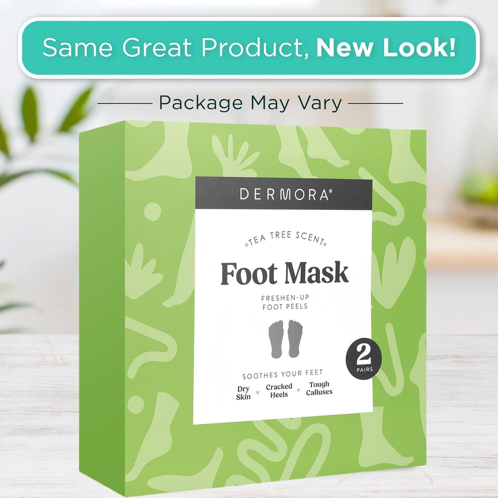 DERMORA Foot Peel Mask Tea Tree 2 Pack for Dry Cracked Feet
