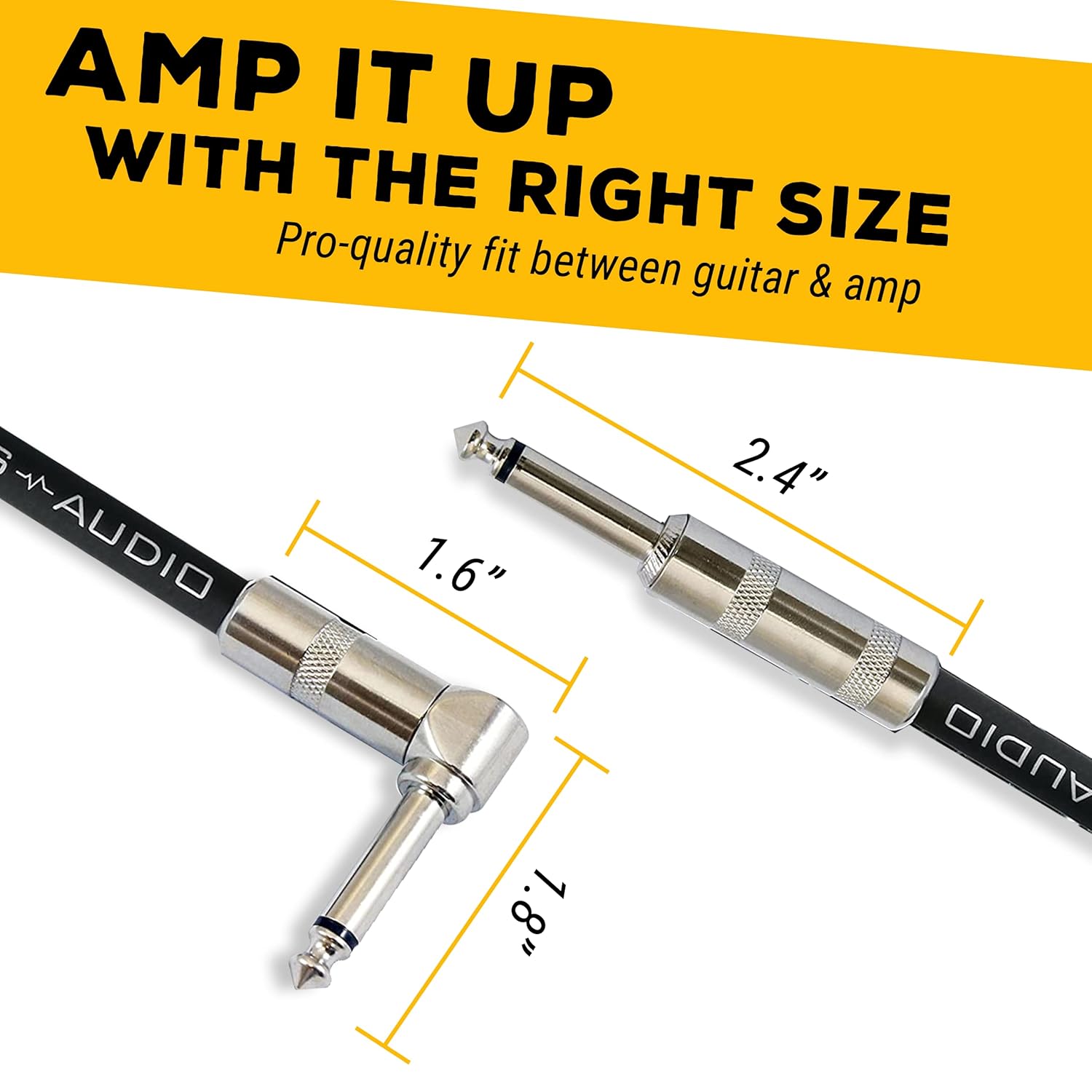 GLS Audio 1/4 Inch Guitar Cable 20ft Straight to Right Angle
