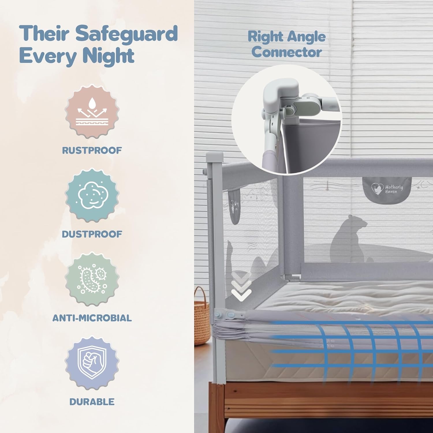 Motherly Haven Bed Rail for Toddlers Queen Size Adjustable