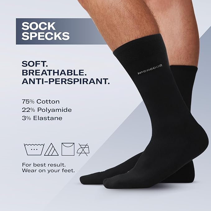 MCGREGOR Men Crew Socks 6 Pack Cotton Cushioned Black