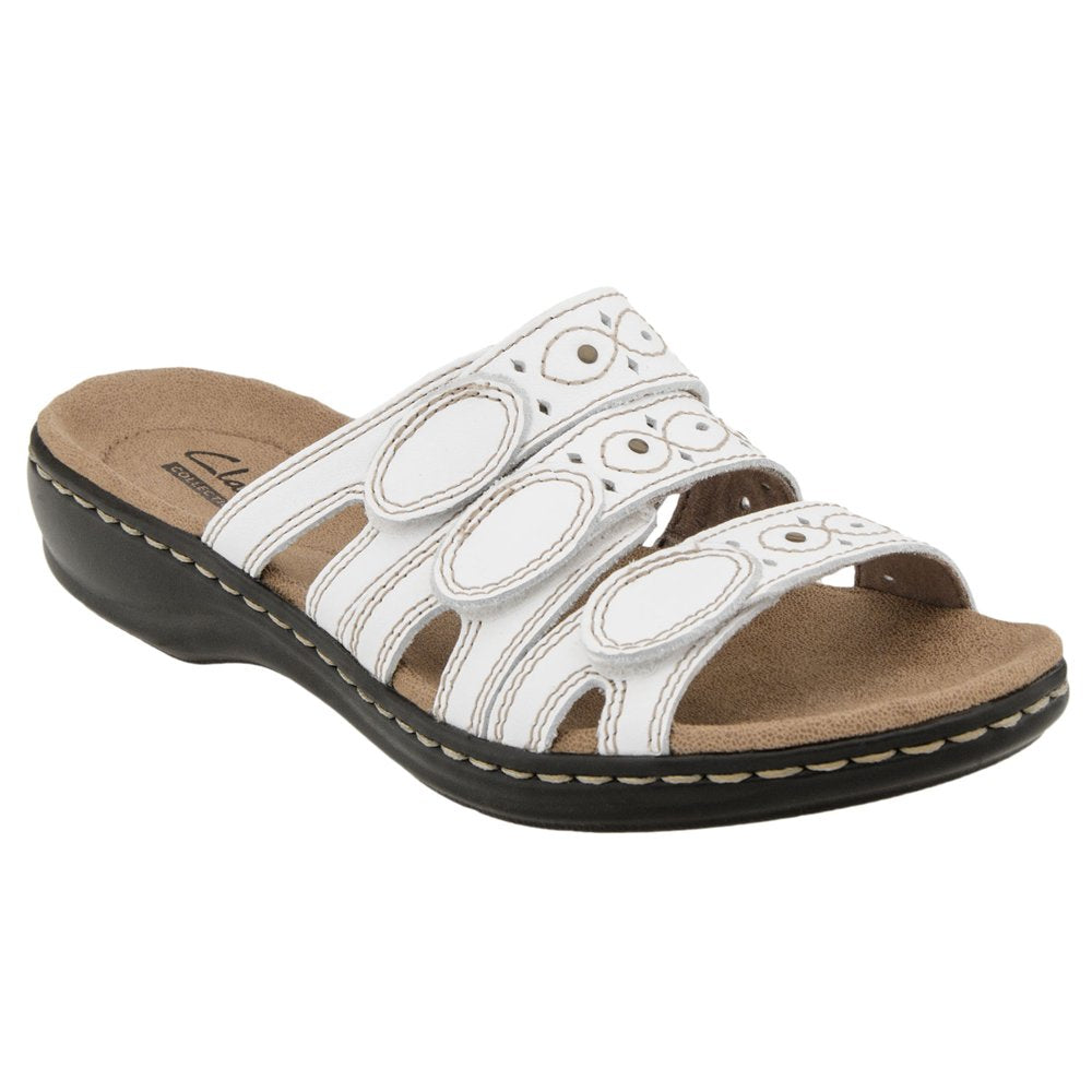 Clarks Women Leisa Cacti Slide Sandal White Leather Size 8.5 Wide