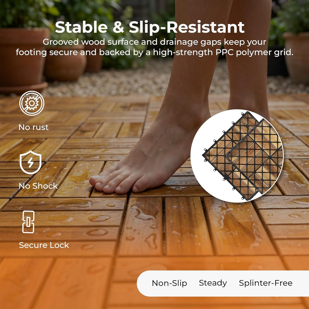 Majestick Goods Acacia Deck Tiles 12x12 Outdoor 8 Pack