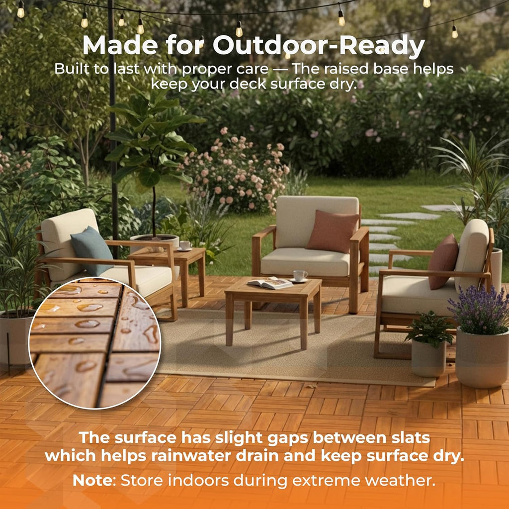 Majestick Goods Acacia Deck Tiles 12x12 Outdoor 8 Pack