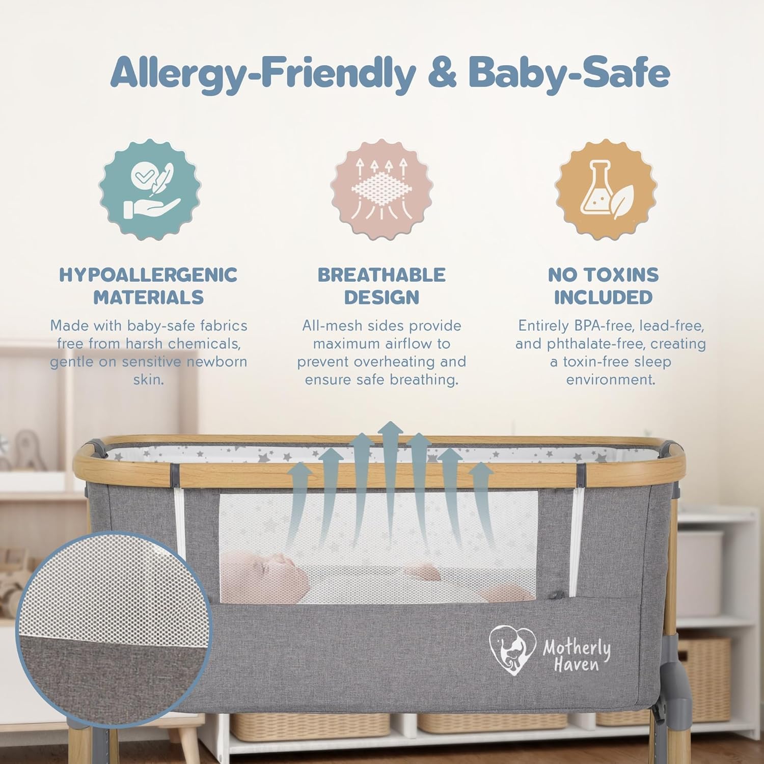 Motherly Haven Baby Bassinet Bedside Sleeper Adjustable 7 Height