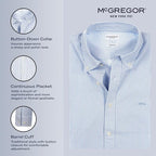MCGREGOR Men Oxford Shirt Stretch Button Down Regular Fit Light Blue Size L