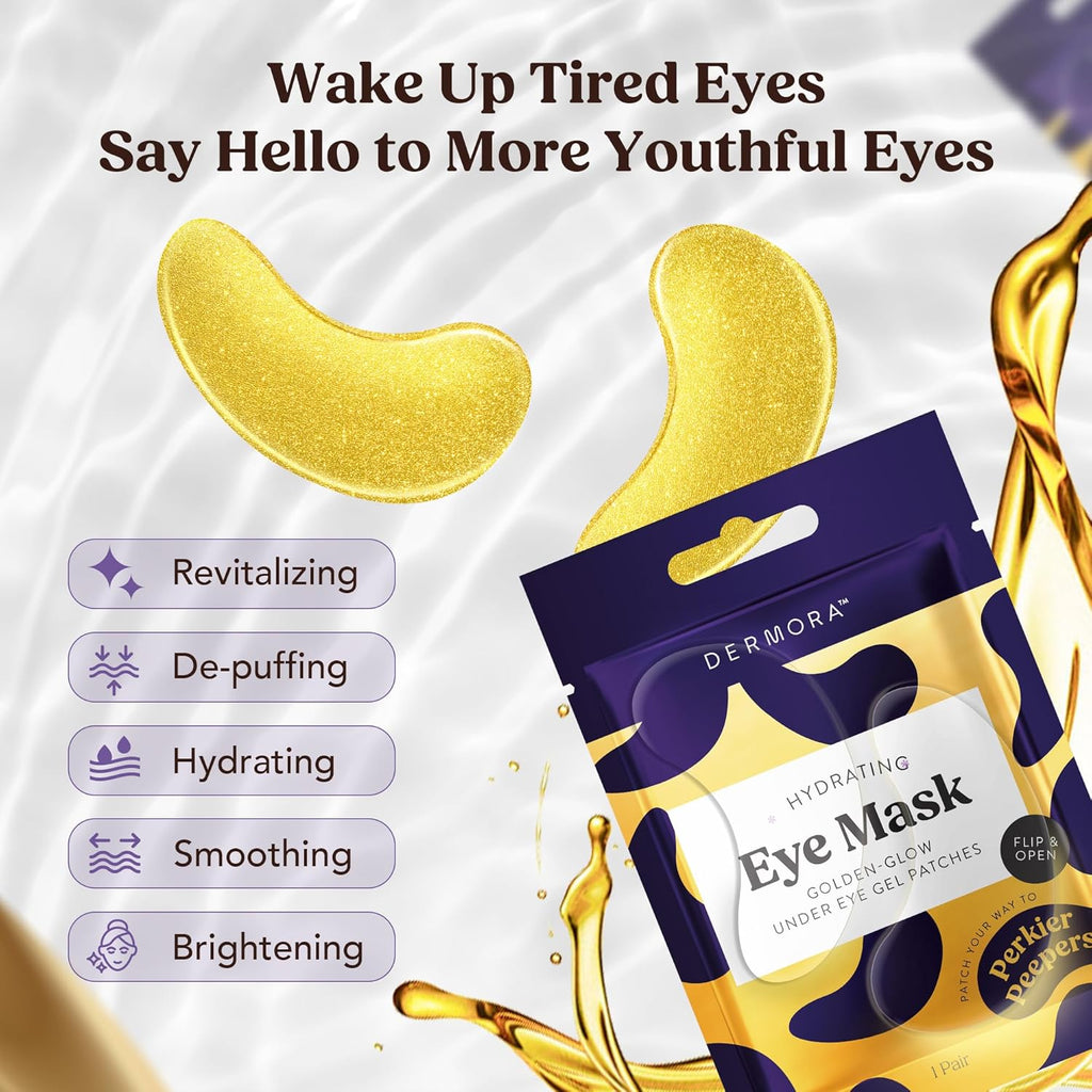 DERMORA Under Eye Patches Golden Glow 15 Pairs for Dark Circles