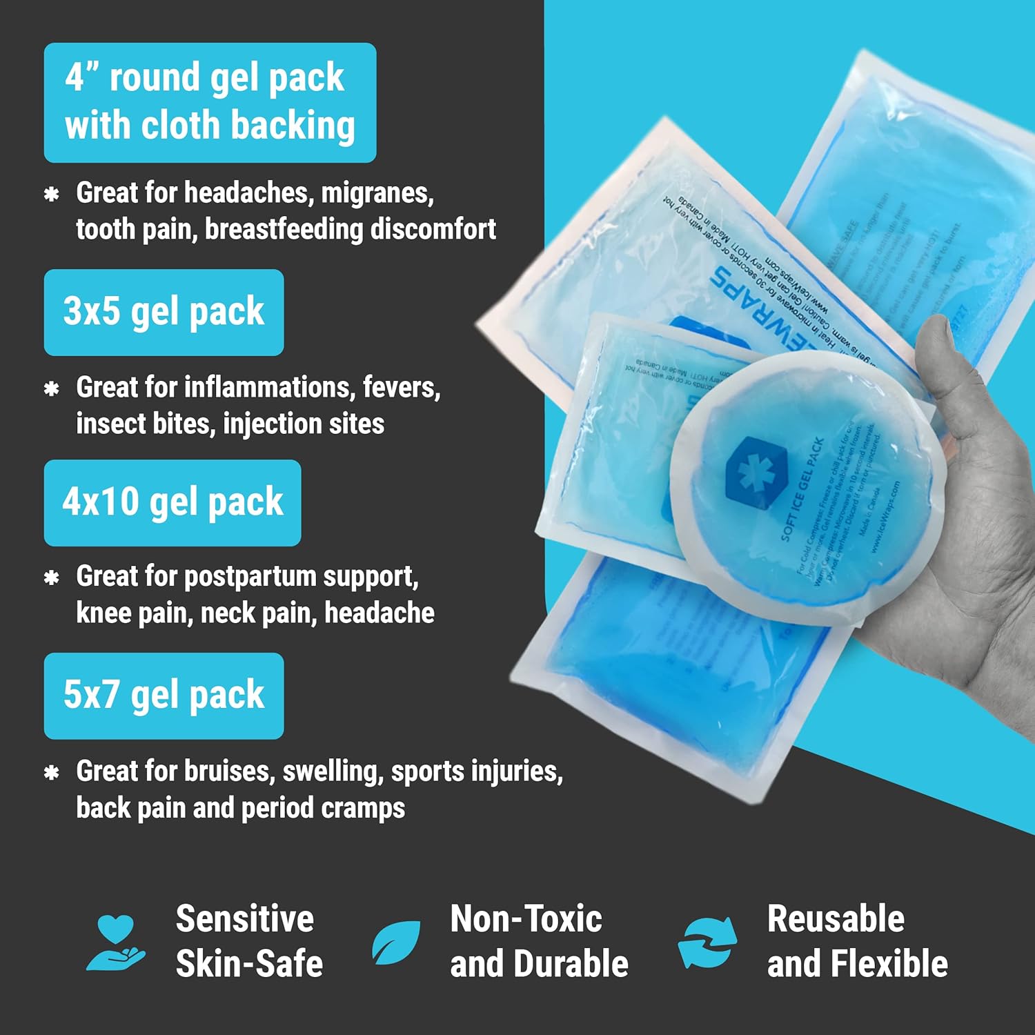 ICEWRAPS Gel Ice Packs 7-Pack Hot & Cold Therapy Multi-Sizes