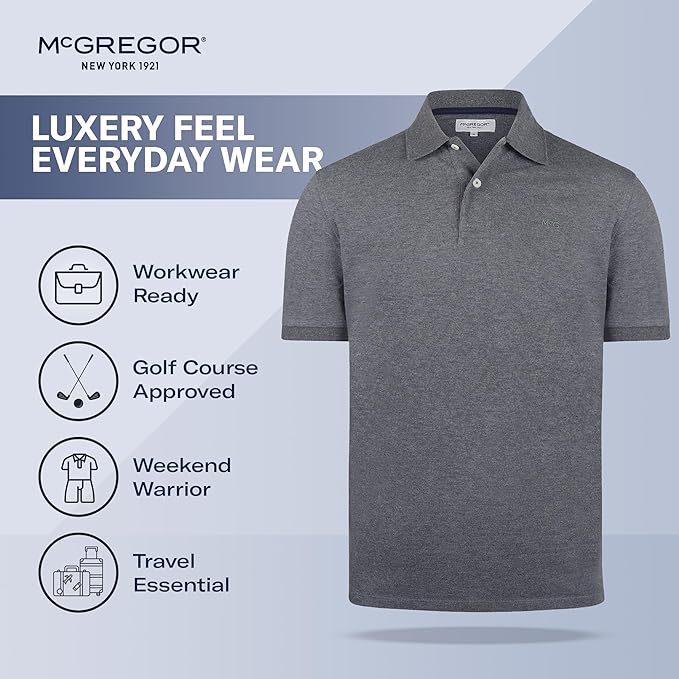 MCGREGOR Men Polo Shirt Cotton Regular Fit Short Sleeve Dark Grey Size M