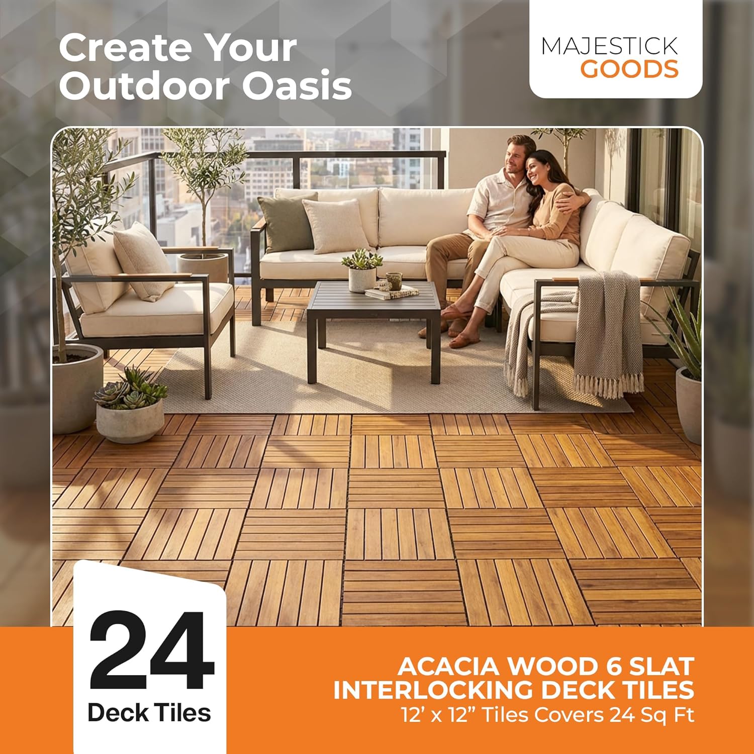 Majestick Goods Long Slat Deck Tiles 12x12 24 Pack