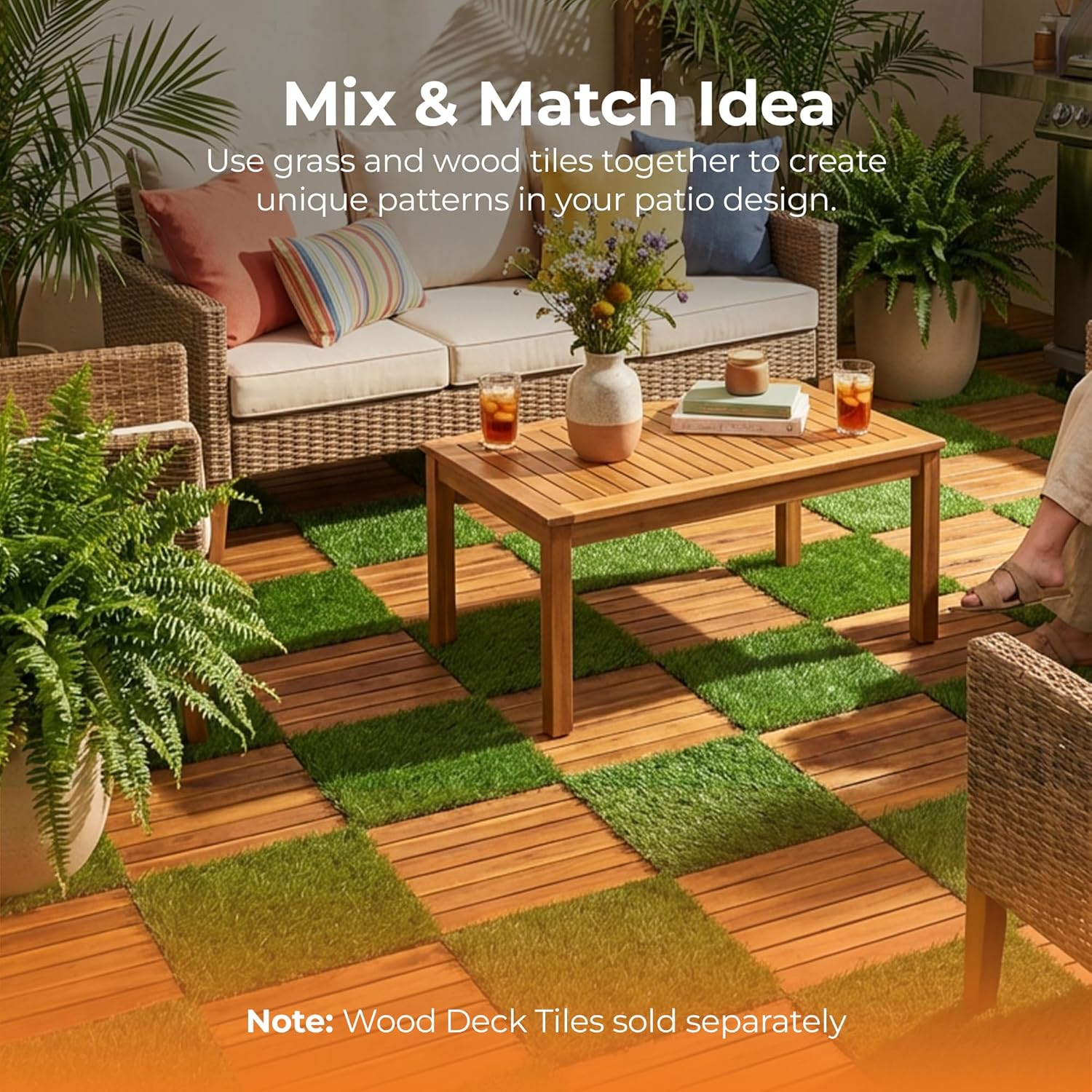 Majestick Goods Turf Grass Deck Tiles 12x12 8 Pack