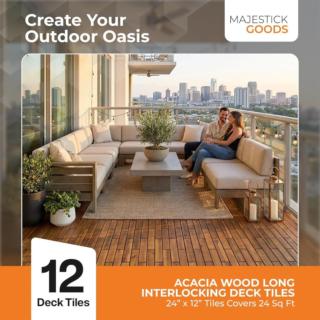 Majestick Goods Long Deck Tiles 24x12 Acacia 12 Pack