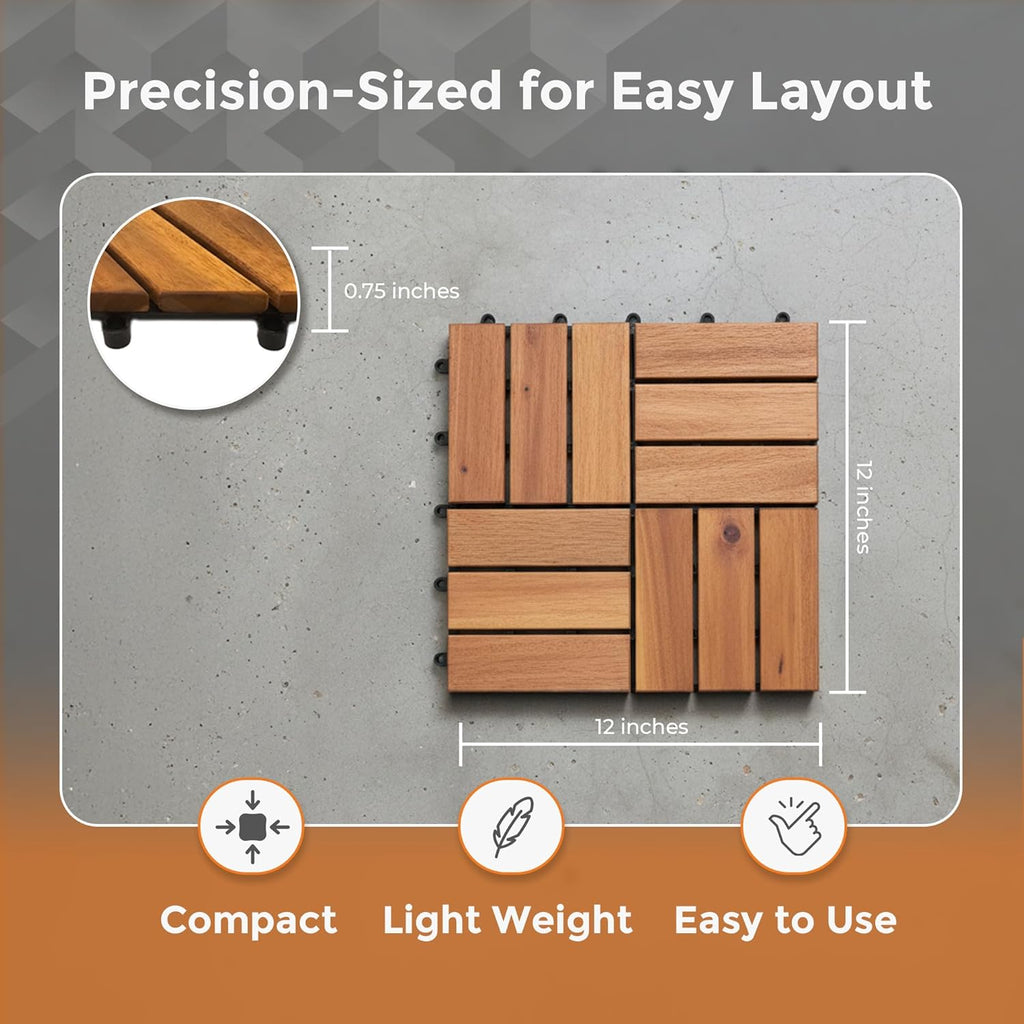 Majestick Goods Acacia Deck Tiles 12x12 Outdoor 8 Pack