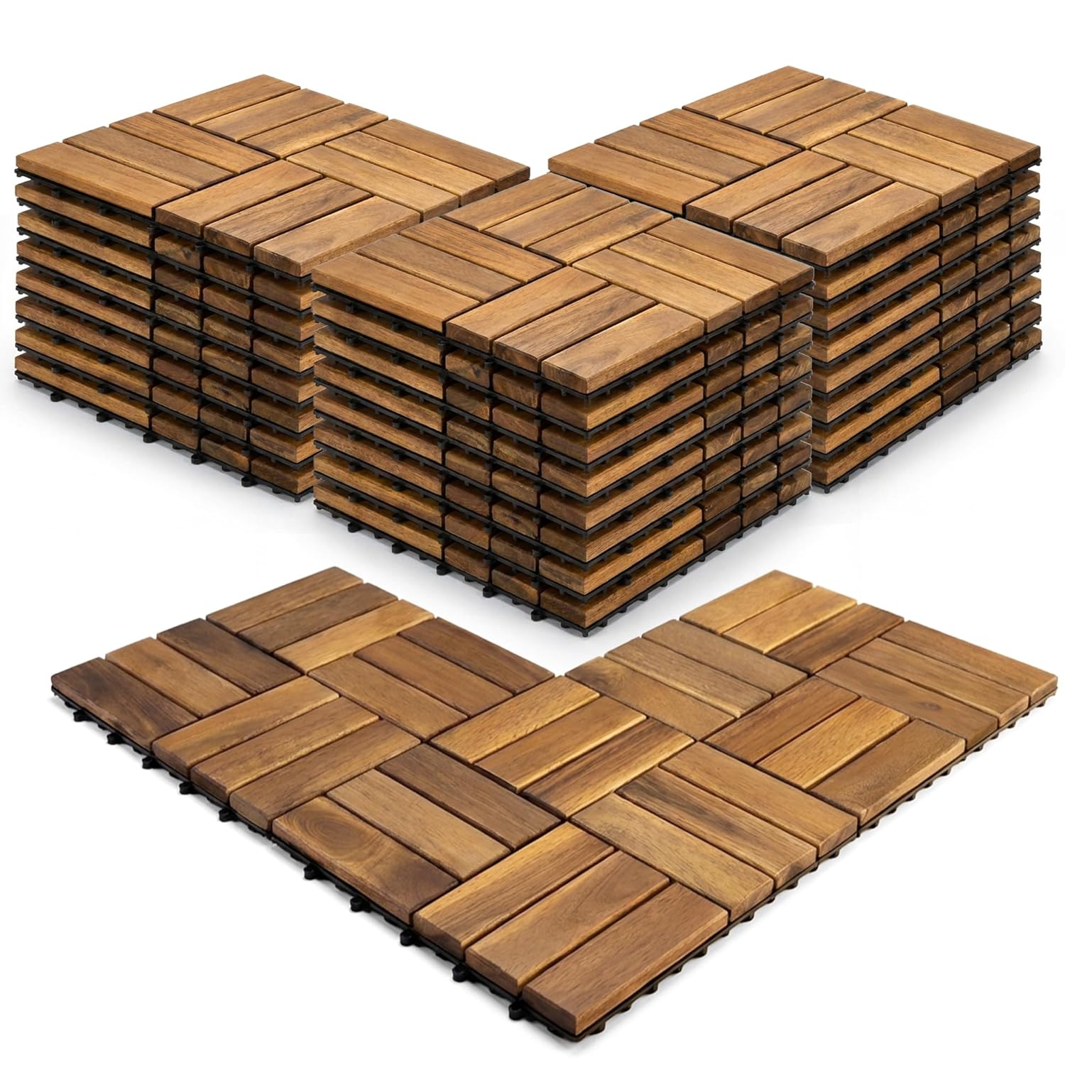 Majestick Goods Acacia Deck Tiles 12x12 Outdoor 24 Pack