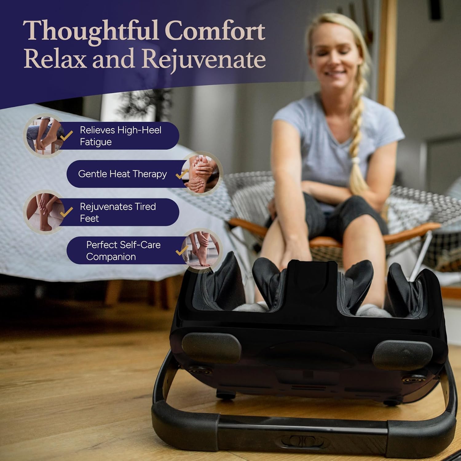 Cloud Massage Shiatsu Foot Massager Black with Heat for Pain Relief