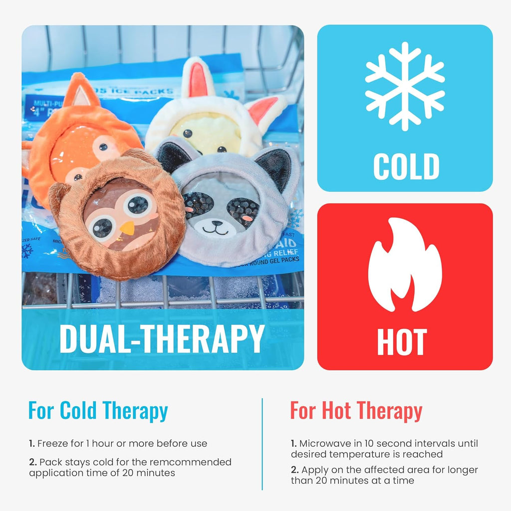 ICEWRAPS Kids Boo Boo Ice Packs – Reusable 4" Gel Packs, 4 Pack