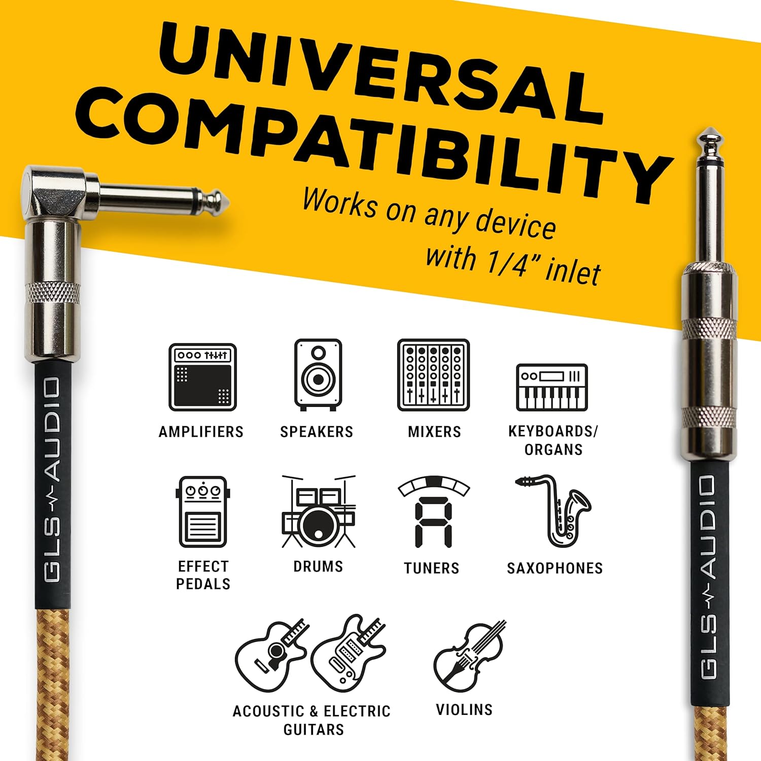 GLS Audio 1/4 Inch Guitar Cable 20ft Straight to Right Angle