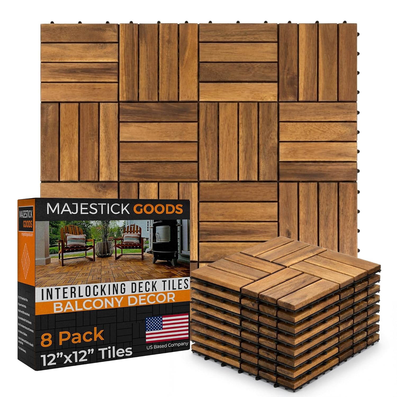 Majestick Goods Acacia Deck Tiles 12x12 Outdoor 8 Pack