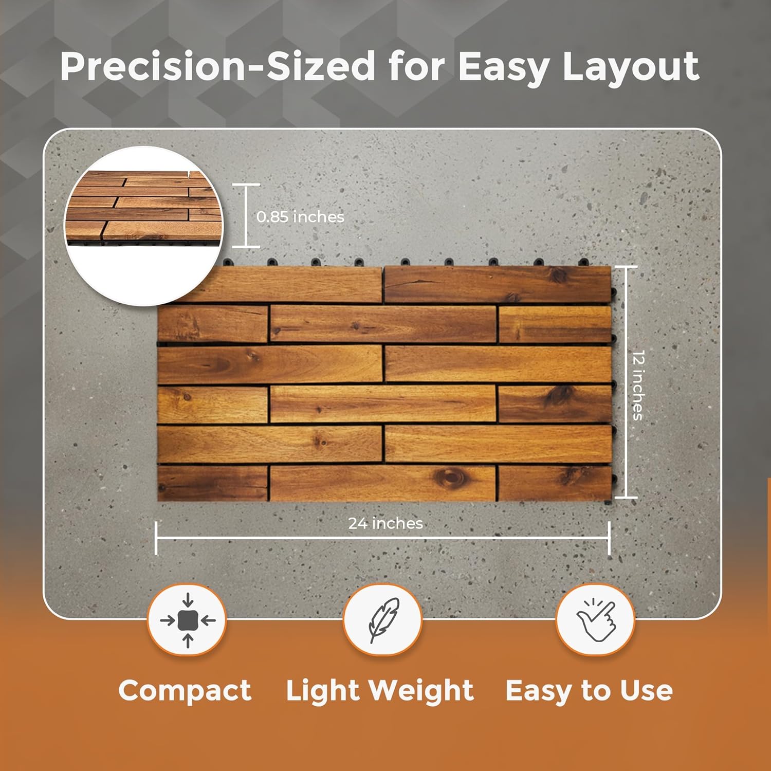 Majestick Goods Long Deck Tiles 24x12 Acacia 12 Pack