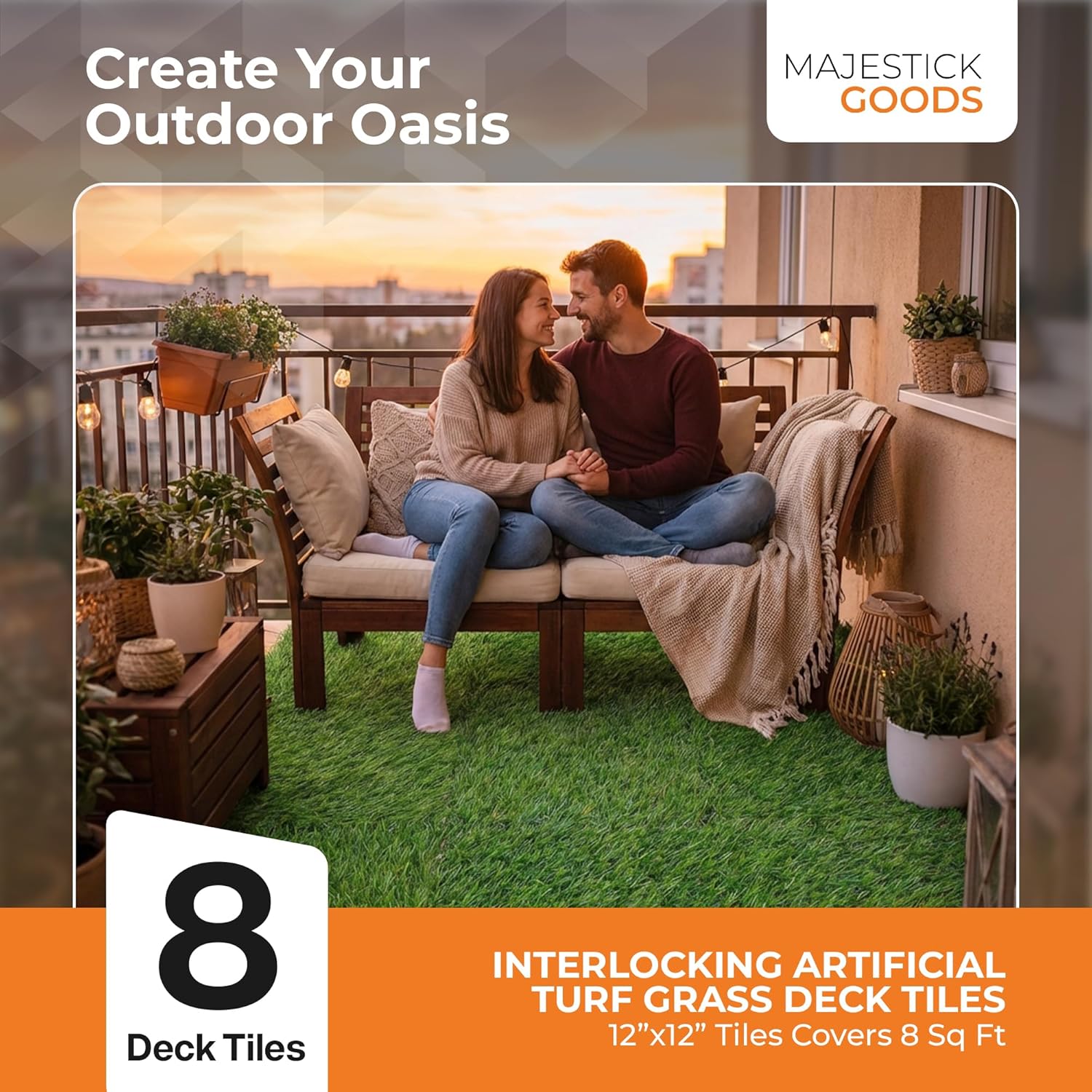 Majestick Goods Turf Grass Deck Tiles 12x12 8 Pack