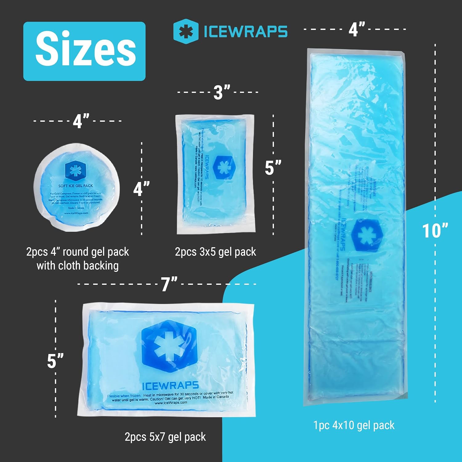 ICEWRAPS Gel Ice Packs 7-Pack Hot & Cold Therapy Multi-Sizes