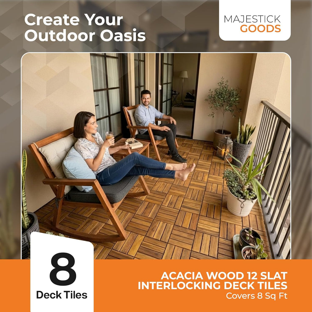 Majestick Goods Acacia Deck Tiles 12x12 Outdoor 8 Pack