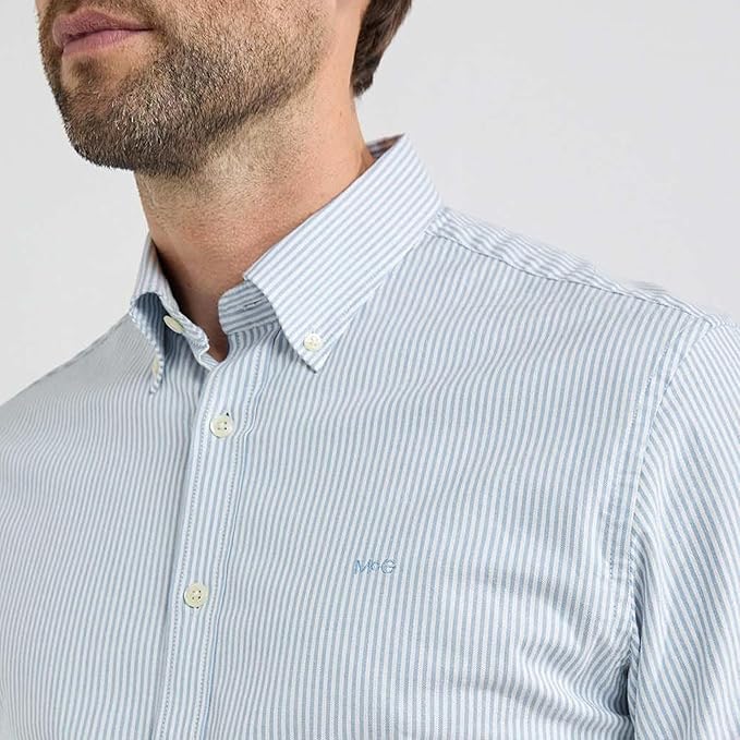 MCGREGOR Men Oxford Shirt Stretch Button Down Regular Fit Light Blue Size L